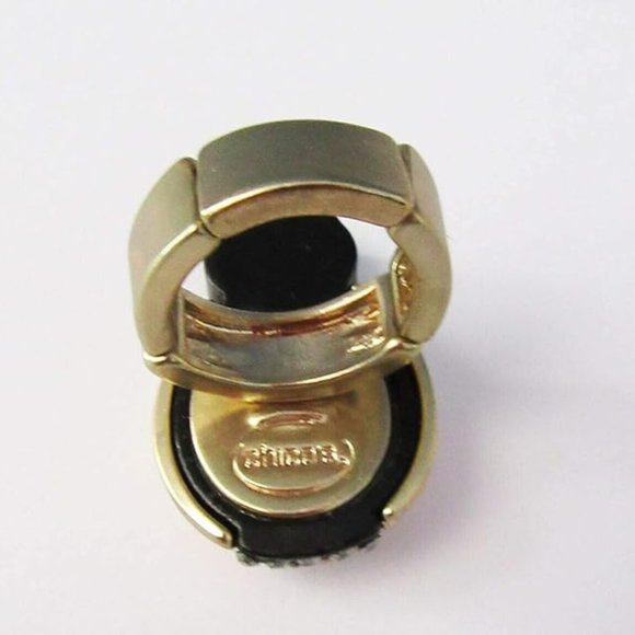 A-248 Chico's Jewelry Bug Crystals Stretch Ring in Gold Fits Size 7-9 - Picture 3 of 4